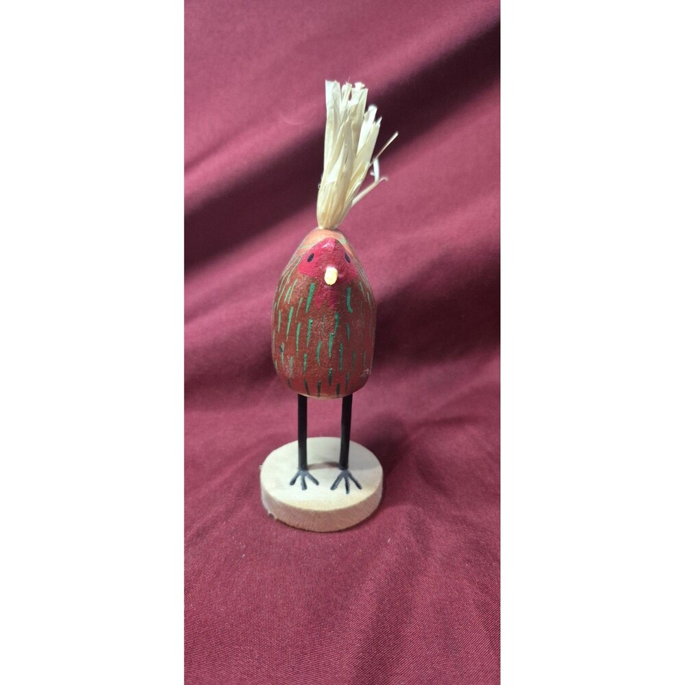 Vintage Navajo Folk Art Wood Chicken Figurine 4" Signed Edith Guy John Copper